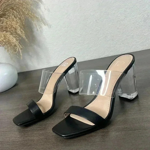 COPY - NEW -BP - Slide Sandal Naomi Black Clear Block Heel Womens - Picture 9 of 12